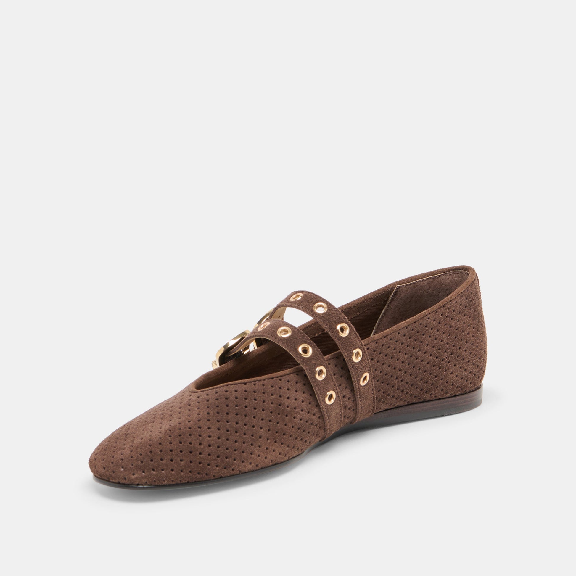 Baylee Grommet Dk Brown Perforated Suede Ballet Flats - Dolce Vita