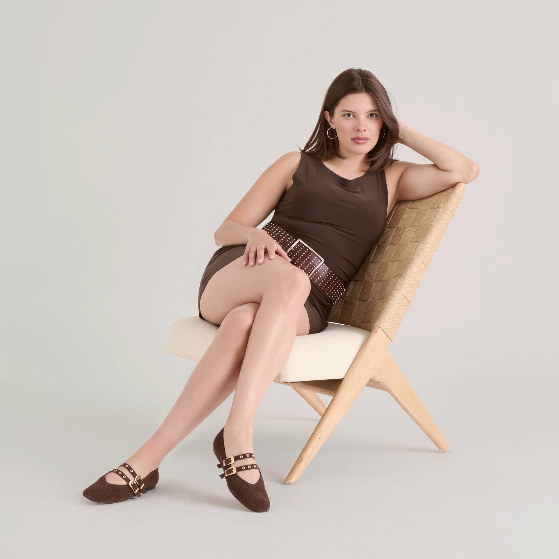 Baylee Grommet Dk Brown Perforated Suede Ballet Flats - Dolce Vita
