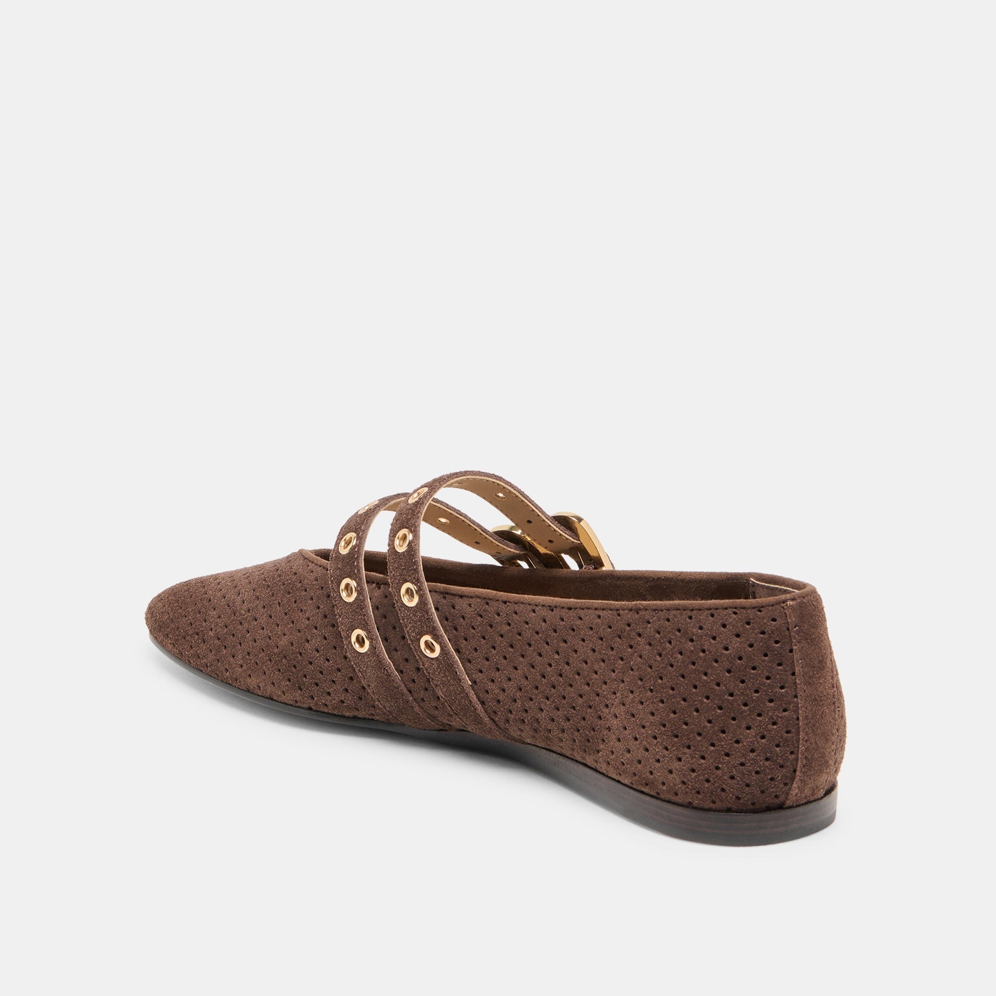 Baylee Grommet Dk Brown Perforated Suede Ballet Flats - Dolce Vita