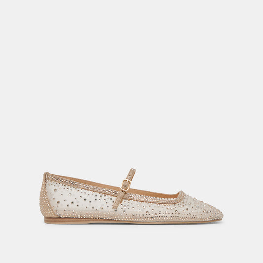 REYES CRYSTAL BALLET FLATS GOLD MESH - Dolce Vita