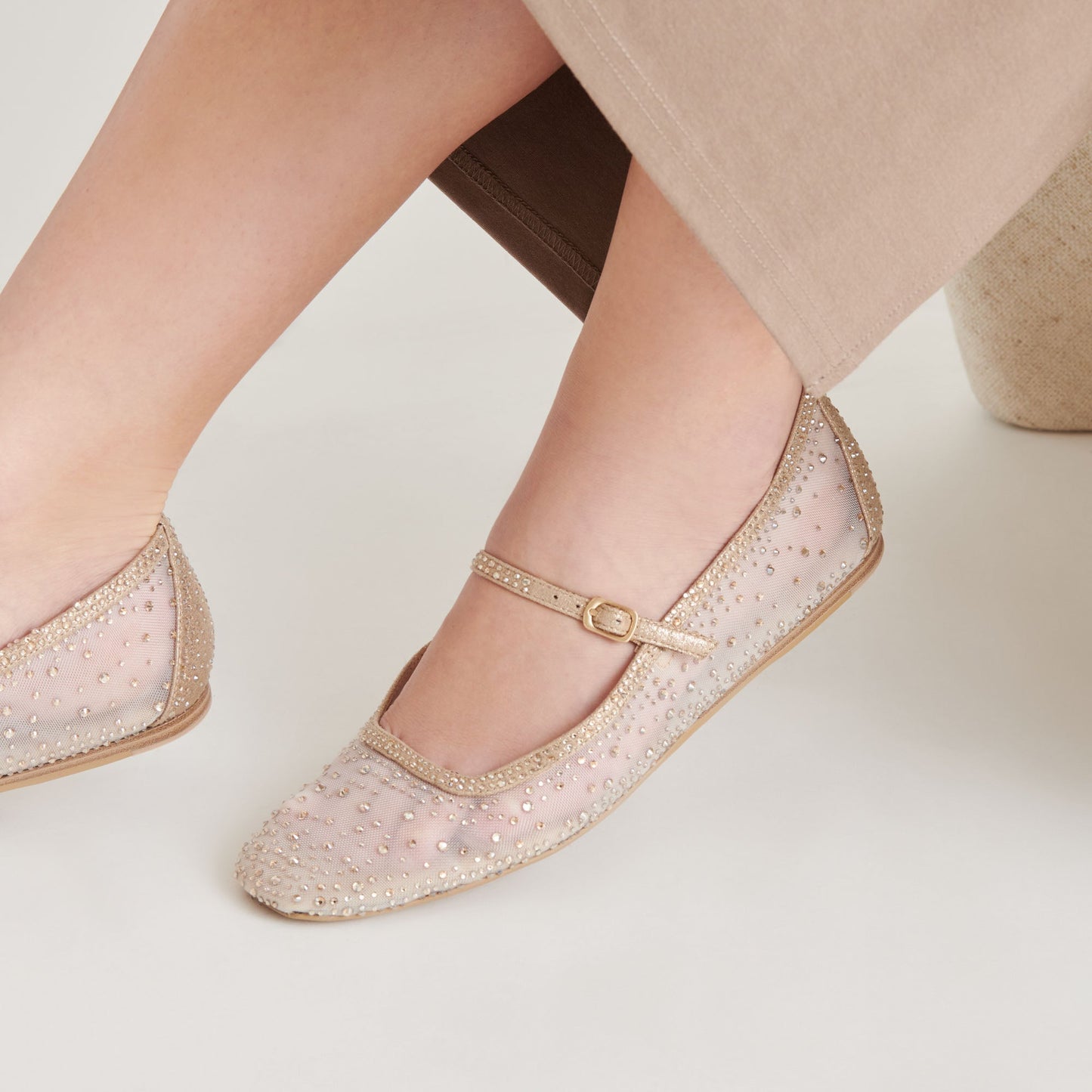 REYES CRYSTAL BALLET FLATS GOLD MESH - Dolce Vita