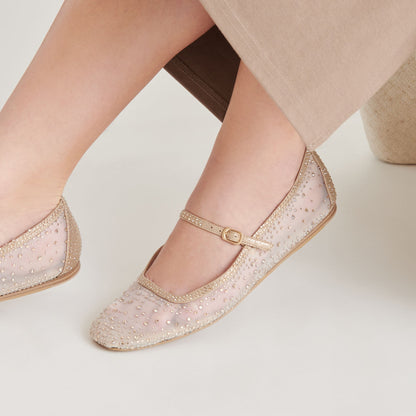 REYES CRYSTAL BALLET FLATS GOLD MESH - Dolce Vita