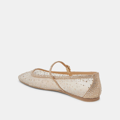 REYES CRYSTAL BALLET FLATS GOLD MESH - Dolce Vita