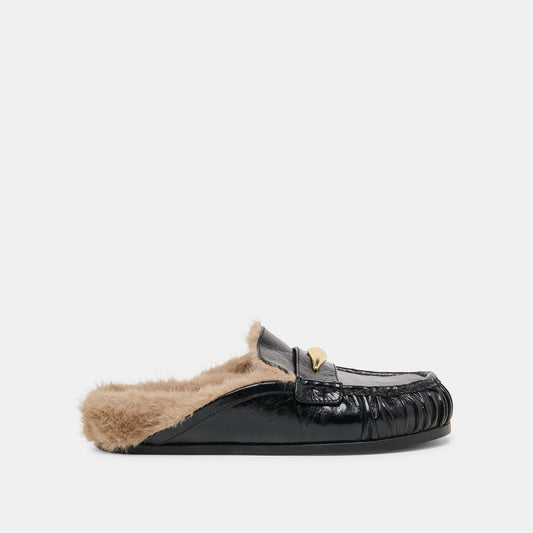 Jodero Plush Black Leather Flats - Dolce Vita