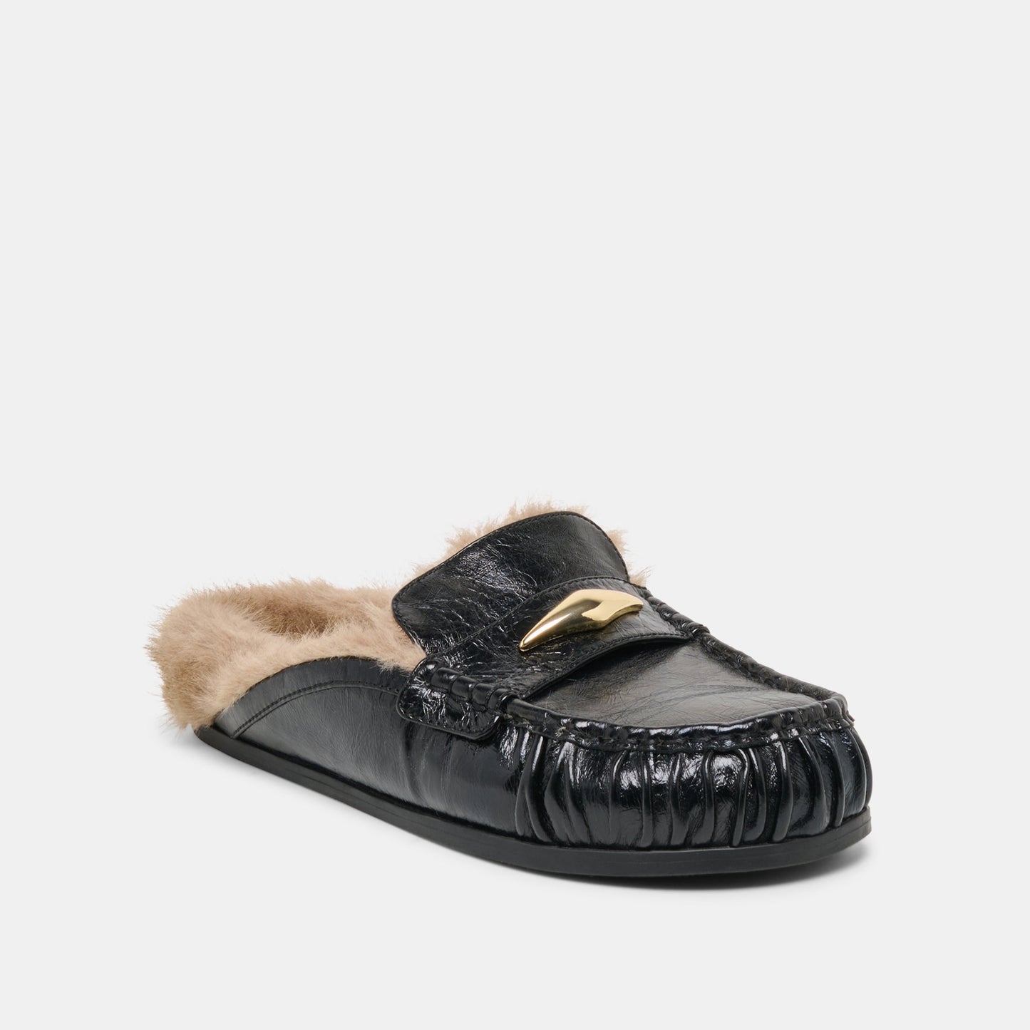 Jodero Plush Black Leather Flats - Dolce Vita