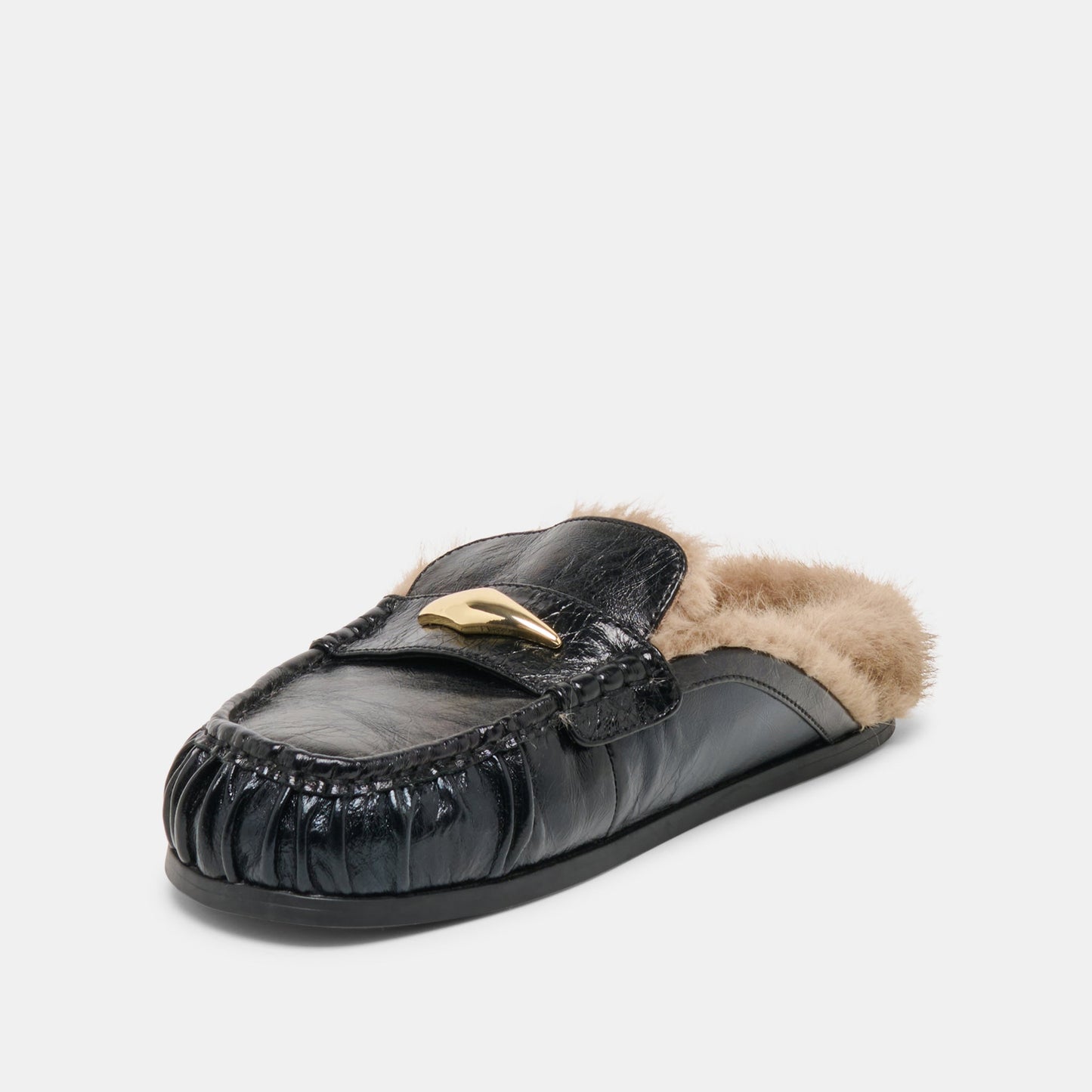 Jodero Plush Black Leather Flats - Dolce Vita