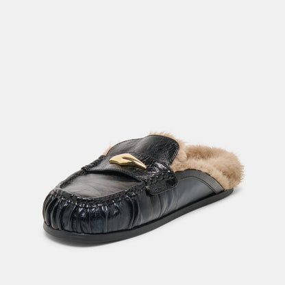 Jodero Plush Black Leather Flats - Dolce Vita