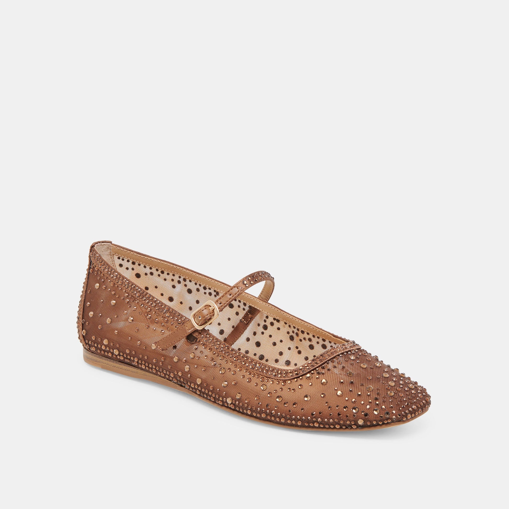 REYES CRYSTAL BALLET FLATS MID BROWN MESH - Dolce Vita