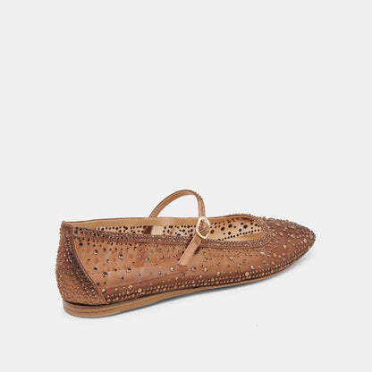 REYES CRYSTAL BALLET FLATS MID BROWN MESH - Dolce Vita