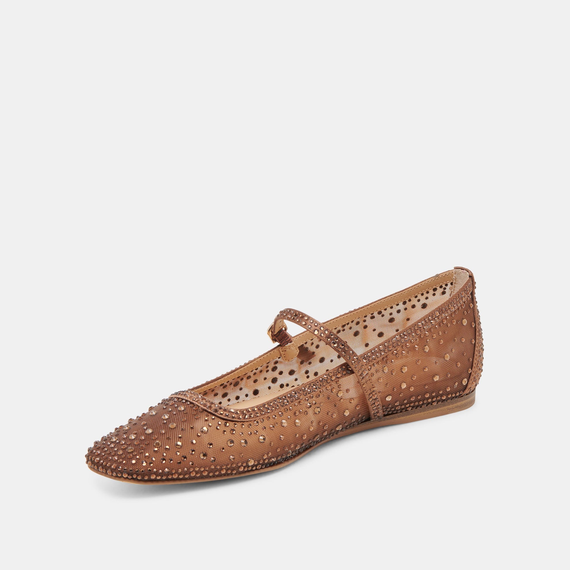REYES CRYSTAL BALLET FLATS MID BROWN MESH - Dolce Vita