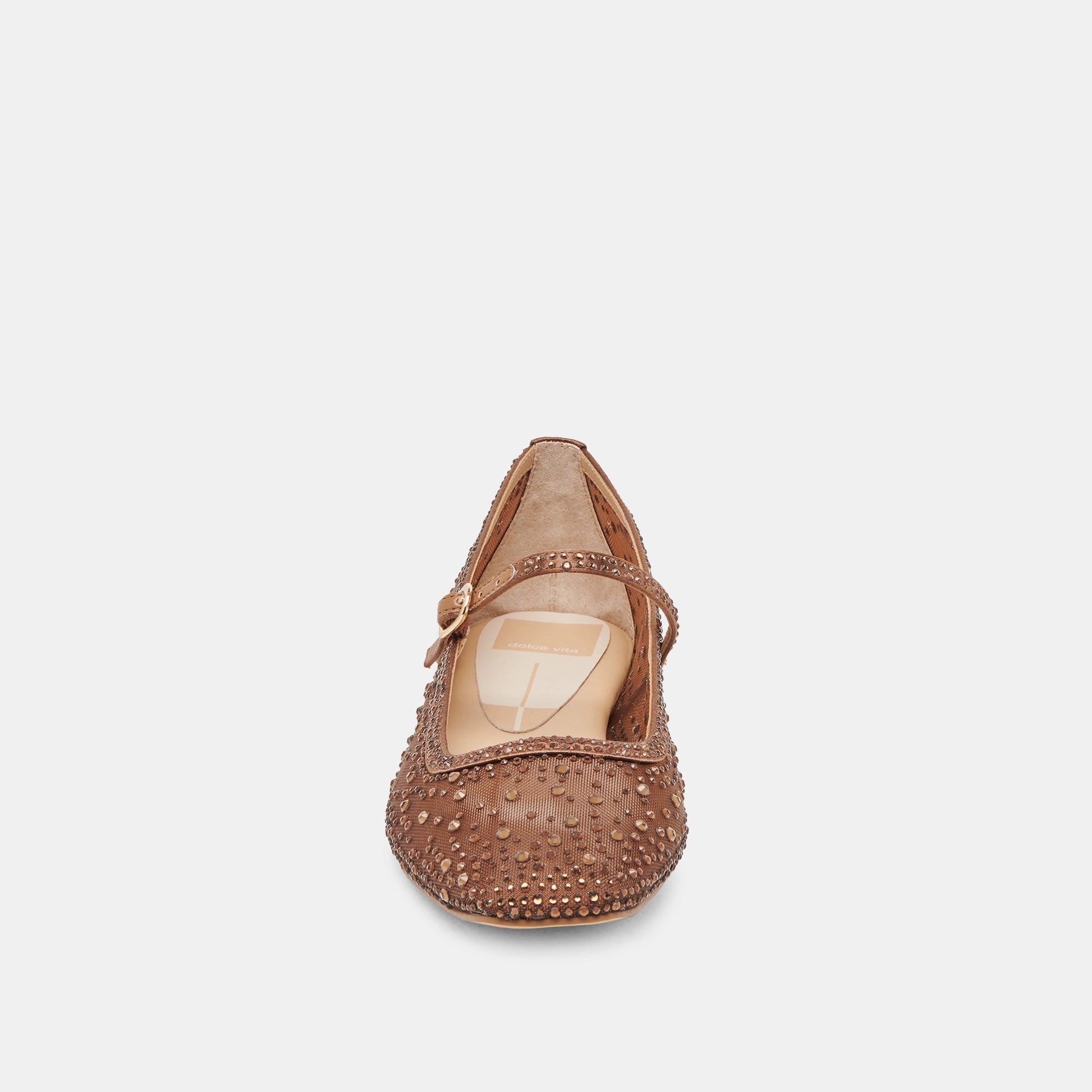 REYES CRYSTAL BALLET FLATS MID BROWN MESH - Dolce Vita