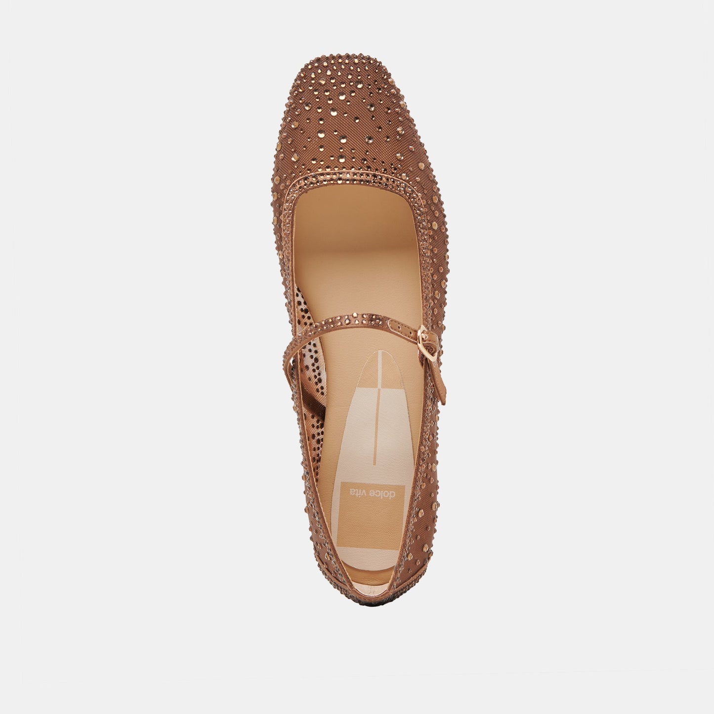 REYES CRYSTAL BALLET FLATS MID BROWN MESH - Dolce Vita