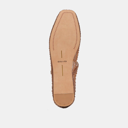 REYES CRYSTAL BALLET FLATS MID BROWN MESH - Dolce Vita