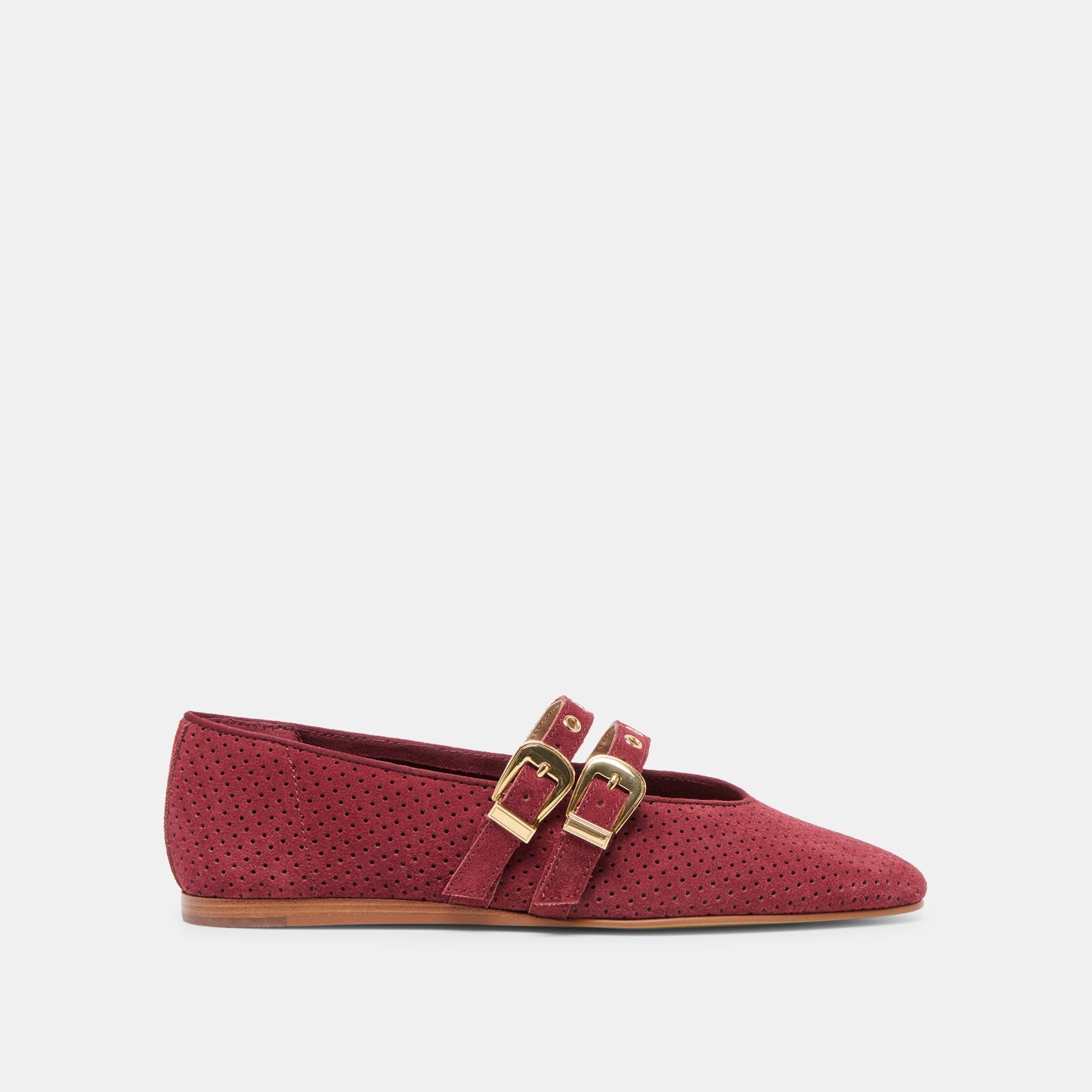 Baylee Grommet Oxblood Perforated Suede Ballet Flats - Dolce Vita