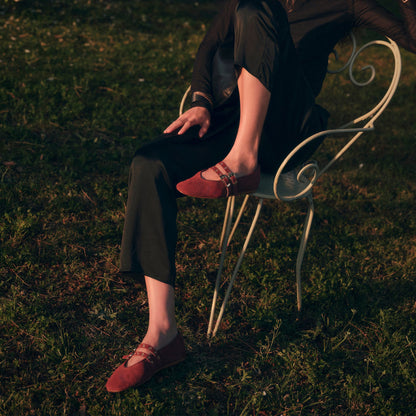 Baylee Grommet Oxblood Perforated Suede Ballet Flats - Dolce Vita