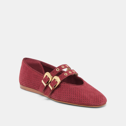 Baylee Grommet Oxblood Perforated Suede Ballet Flats - Dolce Vita