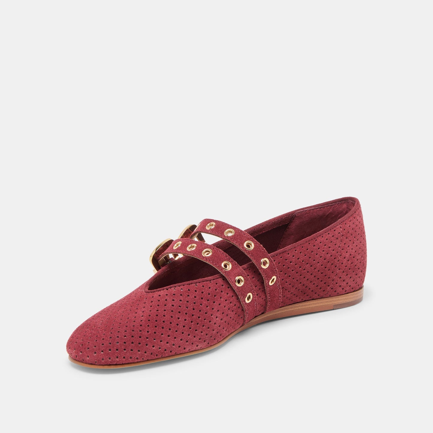 Baylee Grommet Oxblood Perforated Suede Ballet Flats - Dolce Vita