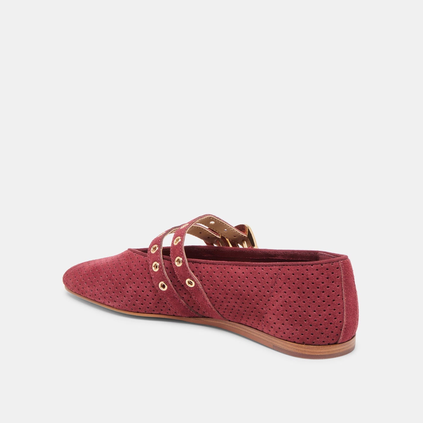 Baylee Grommet Oxblood Perforated Suede Ballet Flats - Dolce Vita