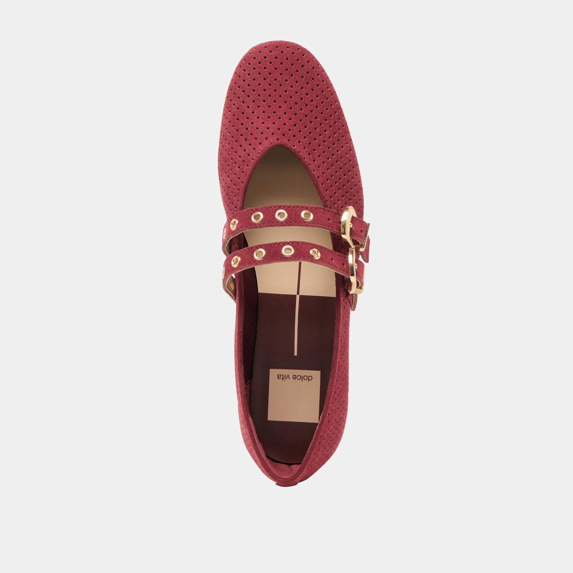 Baylee Grommet Oxblood Perforated Suede Ballet Flats - Dolce Vita
