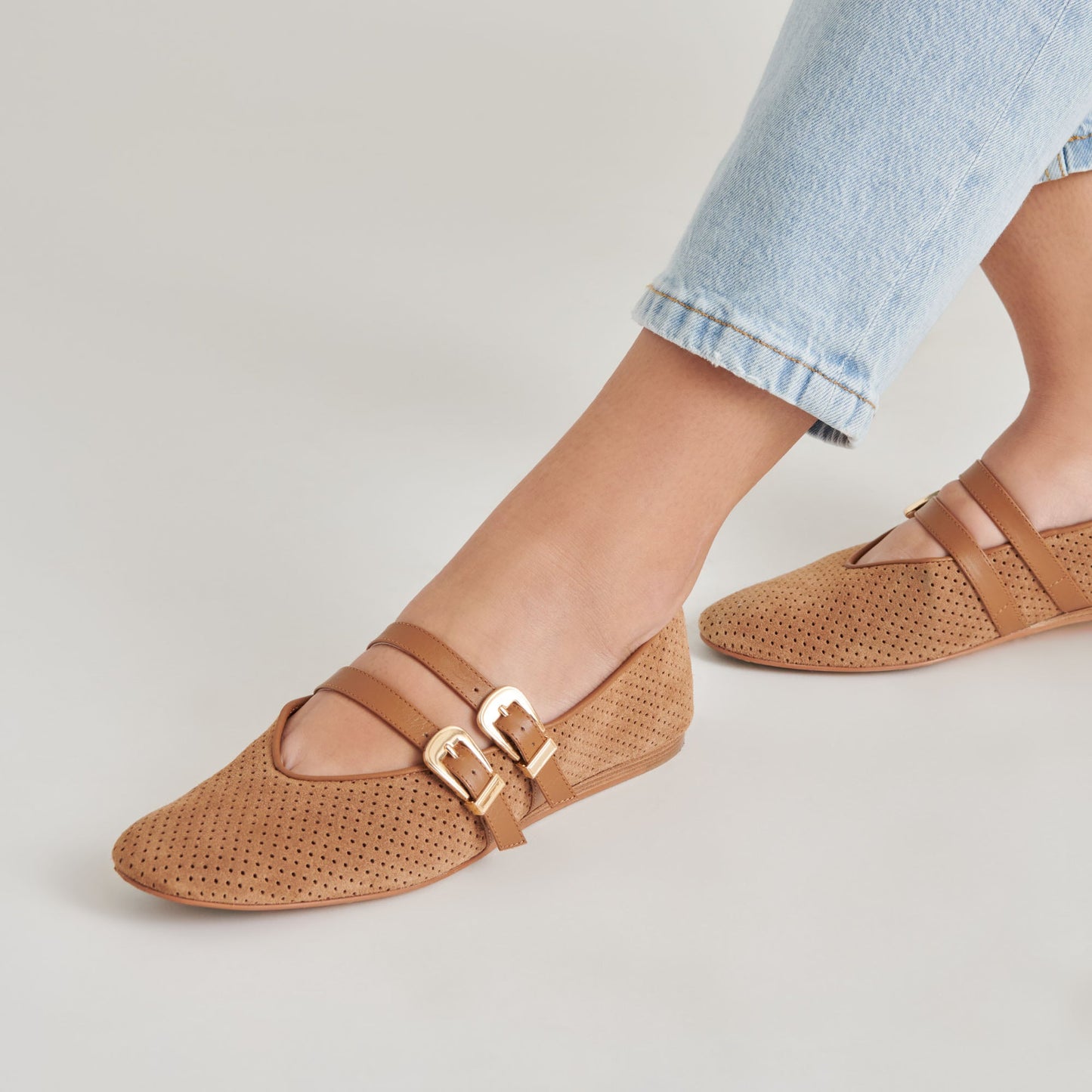 Baylee Pecan Perforated Suede Ballet Flats - Dolce Vita