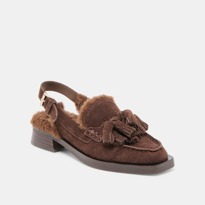 Hamlit Plush Dk Brown Suede Loafers - Dolce Vita