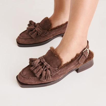 Hamlit Plush Dk Brown Suede Loafers - Dolce Vita