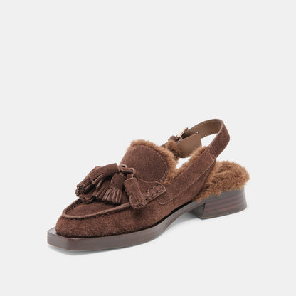 Hamlit Plush Dk Brown Suede Loafers - Dolce Vita