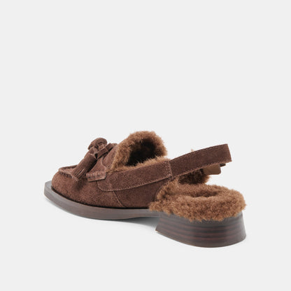 Hamlit Plush Dk Brown Suede Loafers - Dolce Vita