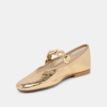 Relan Gold Distressed Leather Ballet Flats - Dolce Vita