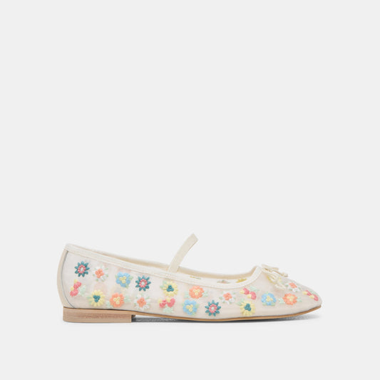 CADEL FLORAL BALLET FLATS IVORY FLORAL MESH - Dolce Vita