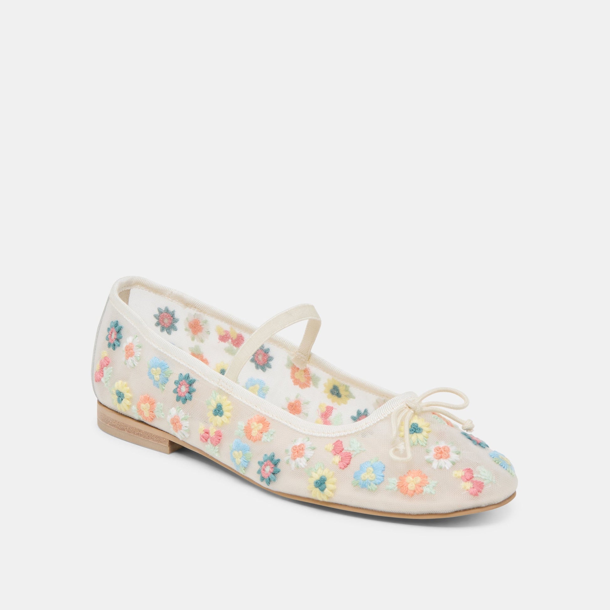 CADEL FLORAL BALLET FLATS IVORY FLORAL MESH - Dolce Vita