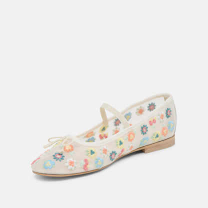 CADEL FLORAL BALLET FLATS IVORY FLORAL MESH - Dolce Vita