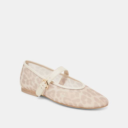 ROSLYN BALLET FLATS WHITE LEOPARD MESH - Dolce Vita