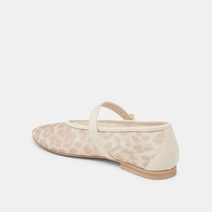 ROSLYN BALLET FLATS WHITE LEOPARD MESH - Dolce Vita
