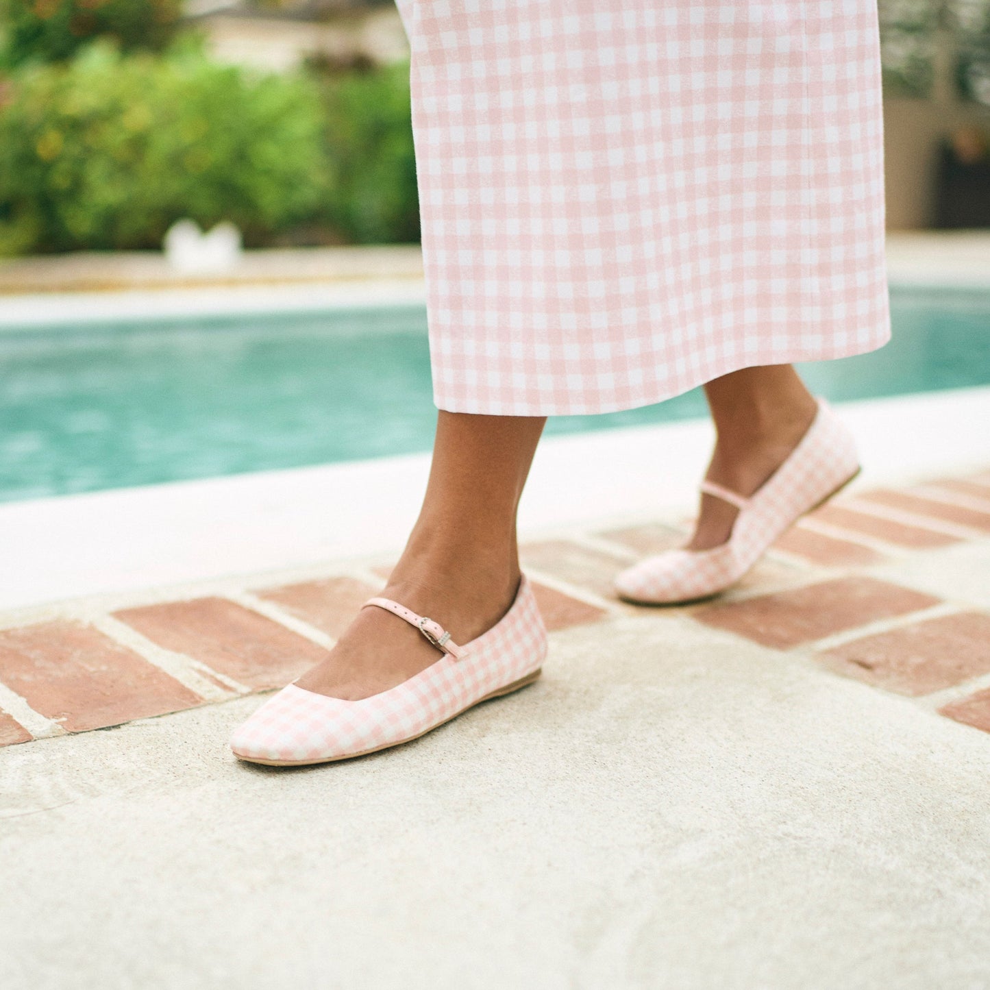 Reyes X Byrdie Golf Pink Plaid Gingham Ballet Flats - Dolce Vita