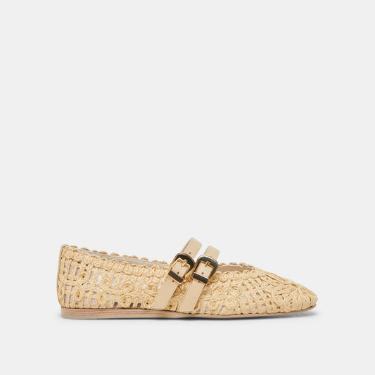 BAYLEE SUNFLOWER WIDE BALLET FLATS LT NATURAL MACRAME - Dolce Vita