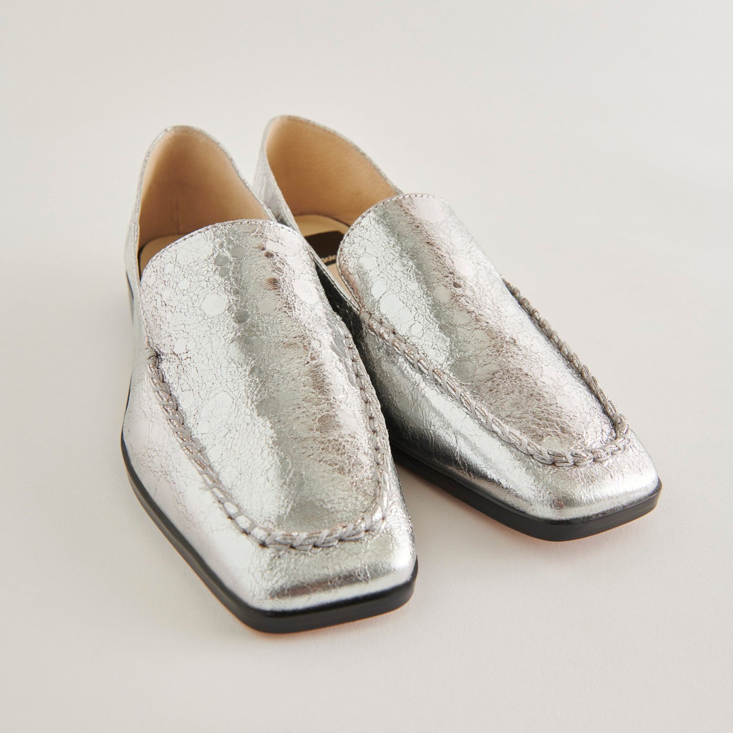 Beny Flats Silver Distressed Leather - Dolce Vita