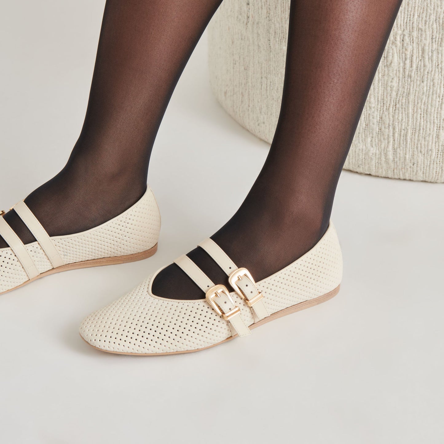 BAYLEE BALLET FLATS BONE PERFORATED SUEDE - Dolce Vita