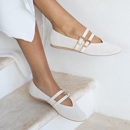 BAYLEE BALLET FLATS BONE PERFORATED SUEDE - Dolce Vita