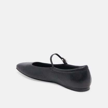 Reyes Wide Ballet Flats Black Leather - Dolce Vita