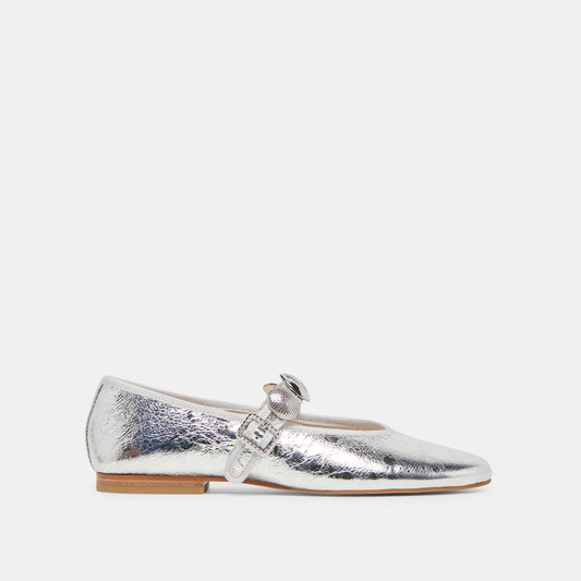Relan Silver Distressed Leather Ballet Flats - Dolce Vita