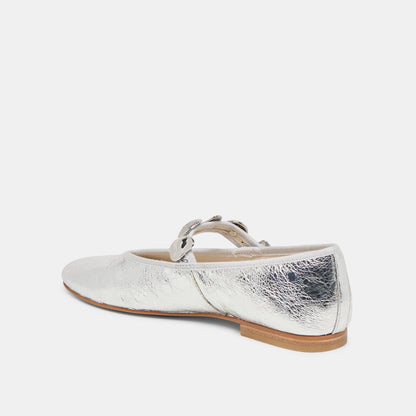 Relan Silver Distressed Leather Ballet Flats - Dolce Vita