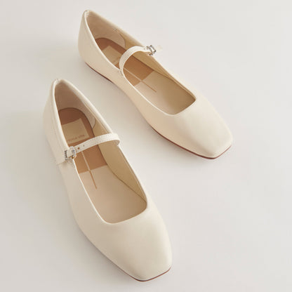 Reyes Wide Ballet Flats Ivory Leather - Dolce Vita