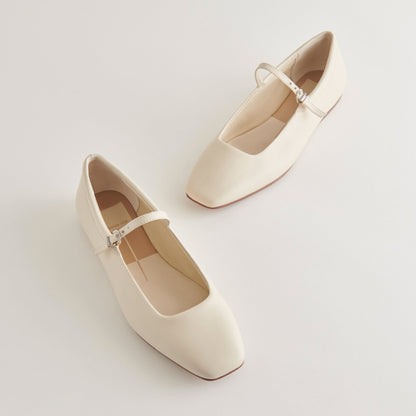 Reyes Wide Ballet Flats Ivory Leather - Dolce Vita
