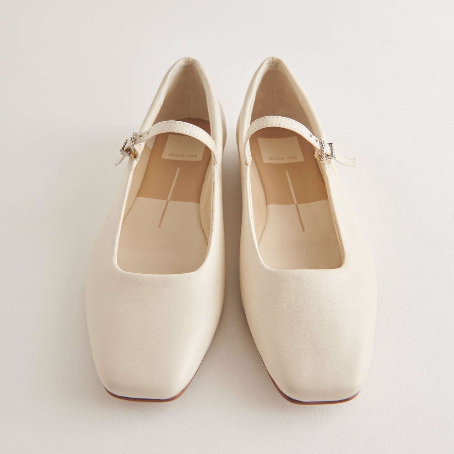 Reyes Wide Ballet Flats Ivory Leather - Dolce Vita