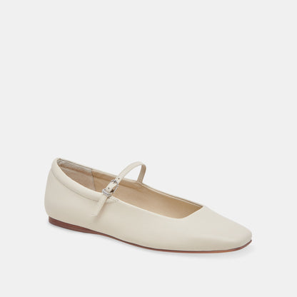 Reyes Wide Ballet Flats Ivory Leather - Dolce Vita