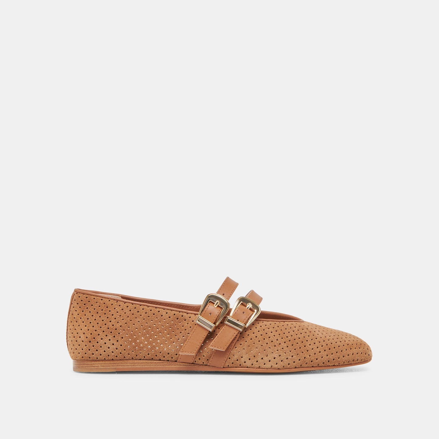 Baylee Wide Pecan Perforated Suede Ballet Flats - Dolce Vita
