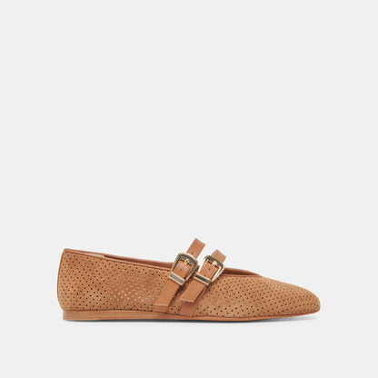Baylee Wide Pecan Perforated Suede Ballet Flats - Dolce Vita