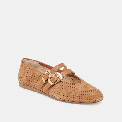 Baylee Wide Pecan Perforated Suede Ballet Flats - Dolce Vita