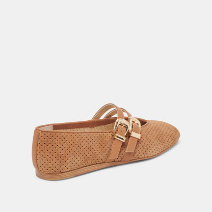 Baylee Wide Pecan Perforated Suede Ballet Flats - Dolce Vita